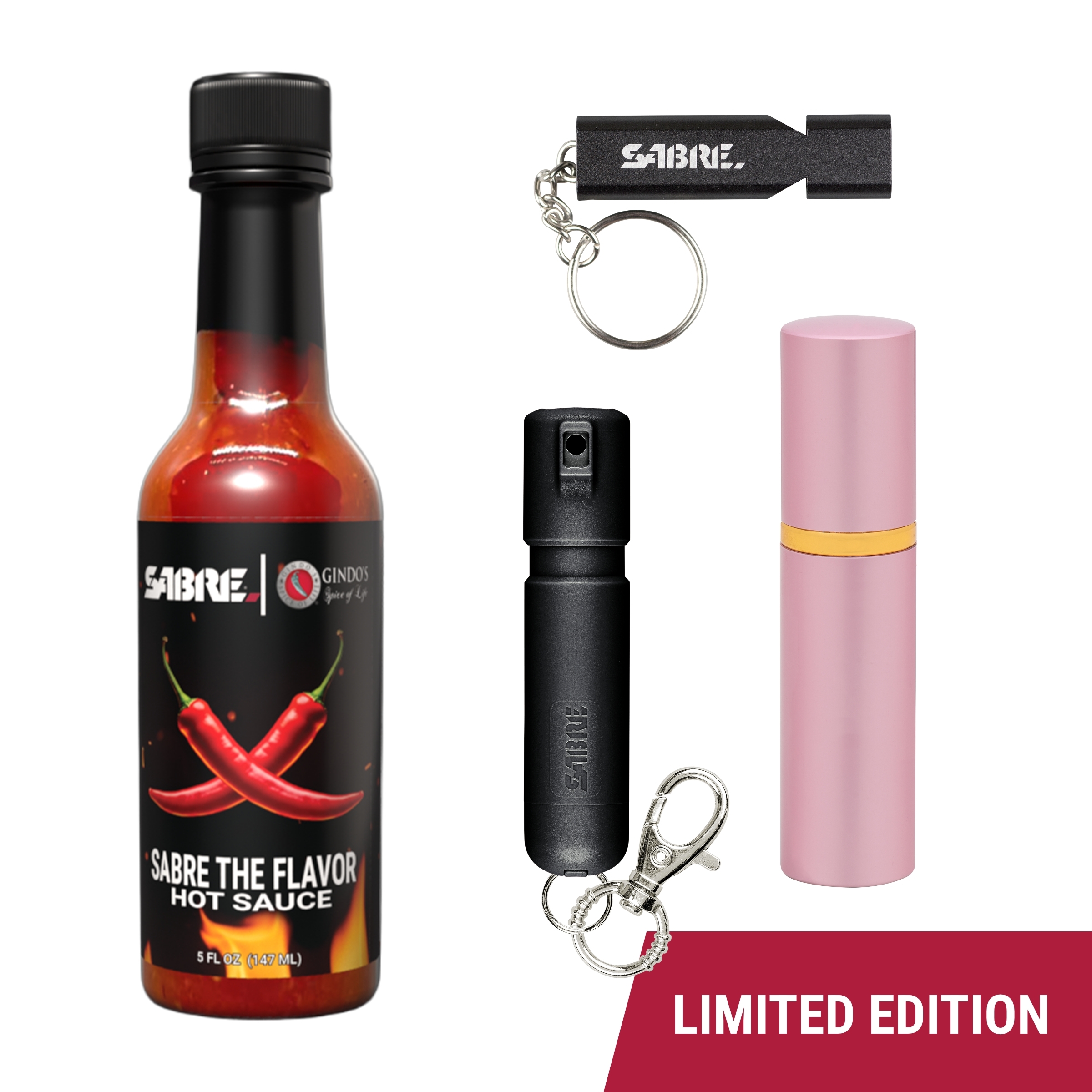 Limited edition SABRE hot sauce collaboration Stay safe with safety on the streets and hot tasting hot sauce at home with SABRE x Gindo's collaboration.